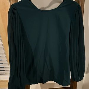 SHEIN Solid Pleated Lantern Sleeve Blouse